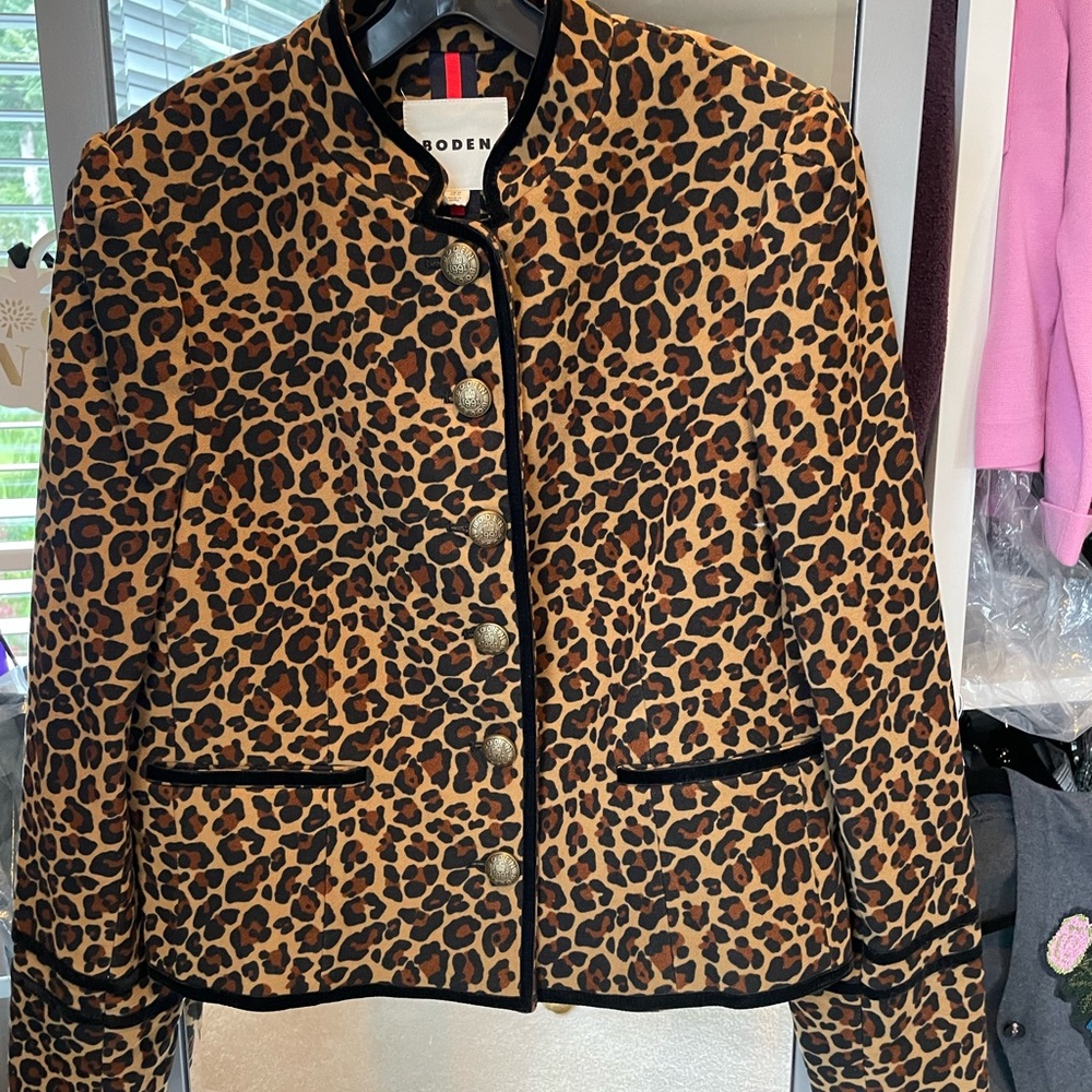 New Boden Brown and Black Leopard Print Cambridge military jacket